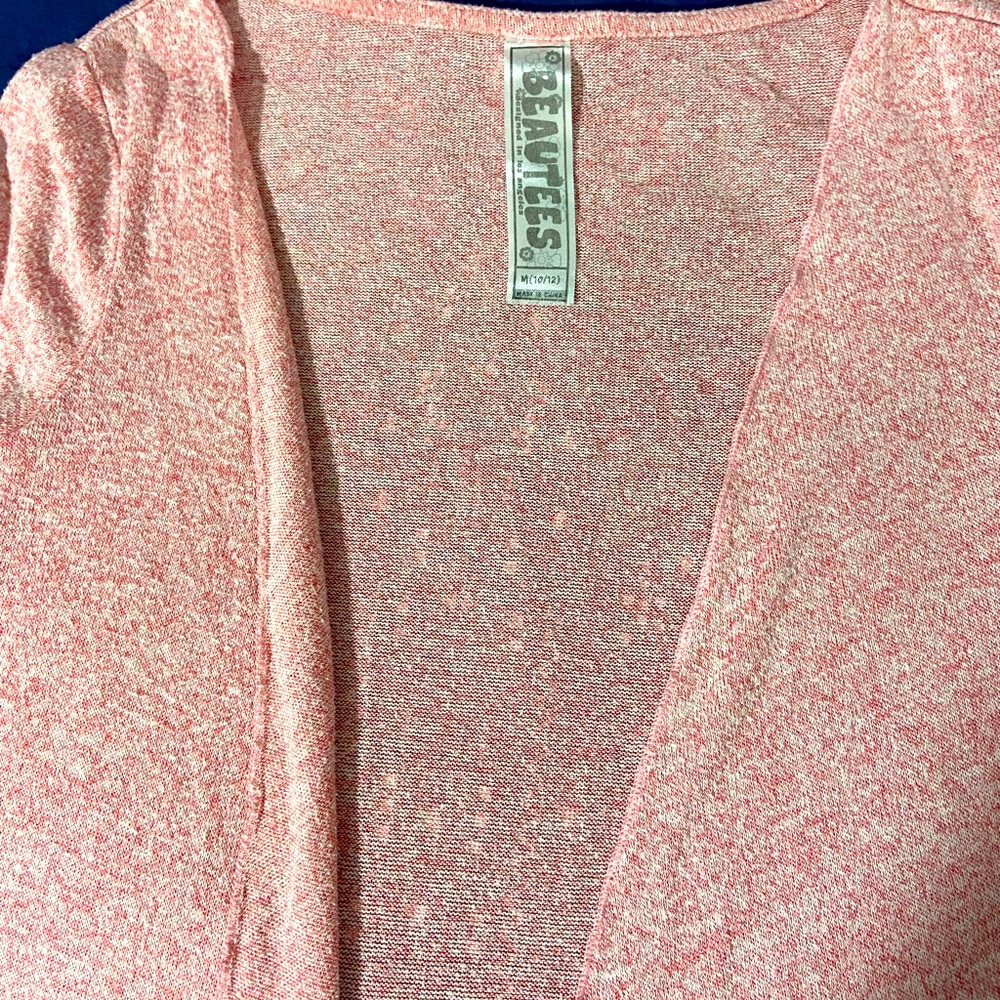 Beautees Open Front, Side Slits, Pink Cardigan with Floral, Aztec Design Girls - Picture 3 of 5